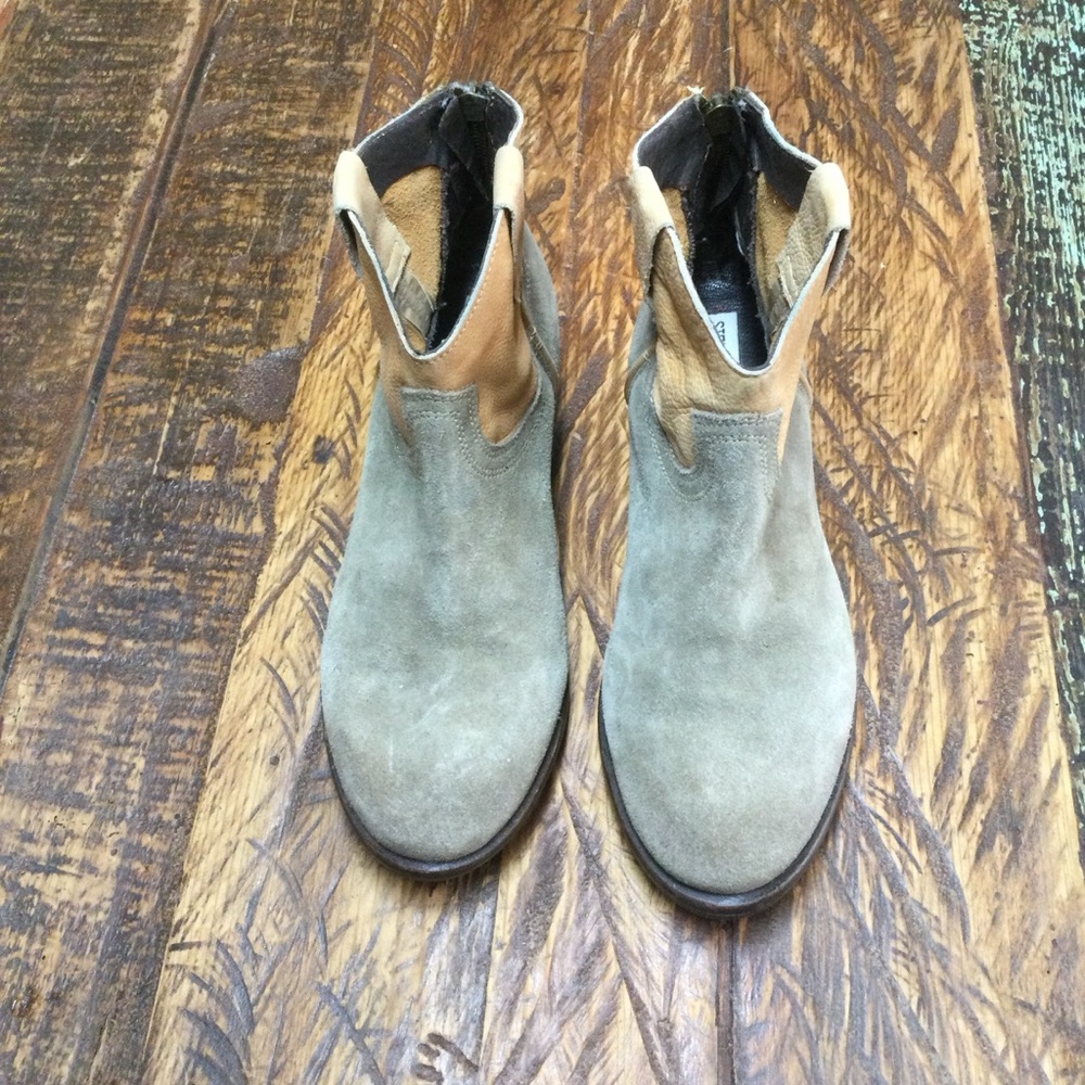 Steve Madden Midnite Cowboy Tan & Taupe Leather Women Ankle Boots Size 8 - Picture 4 of 11